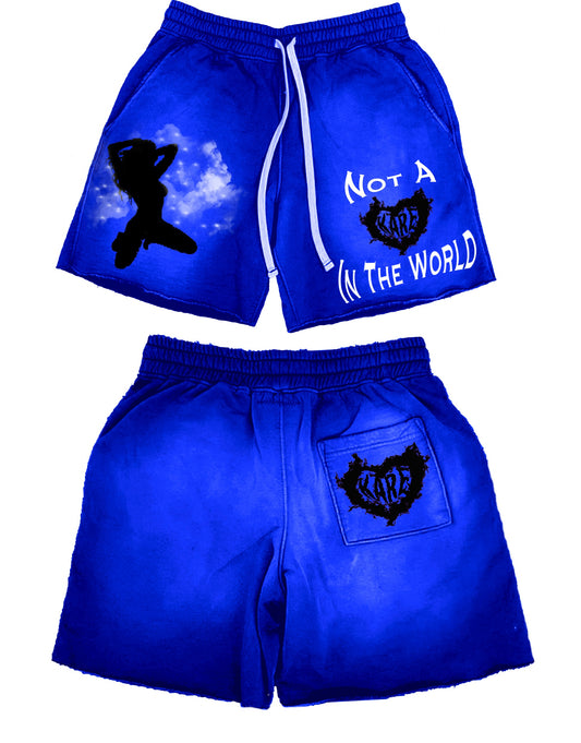 “Not A Kare In The World” acid washed shorts